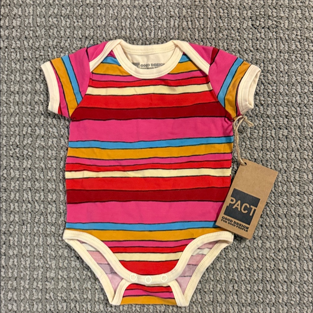 Pact Colorful Striped Bodysuit - Red, Pink, Yellow